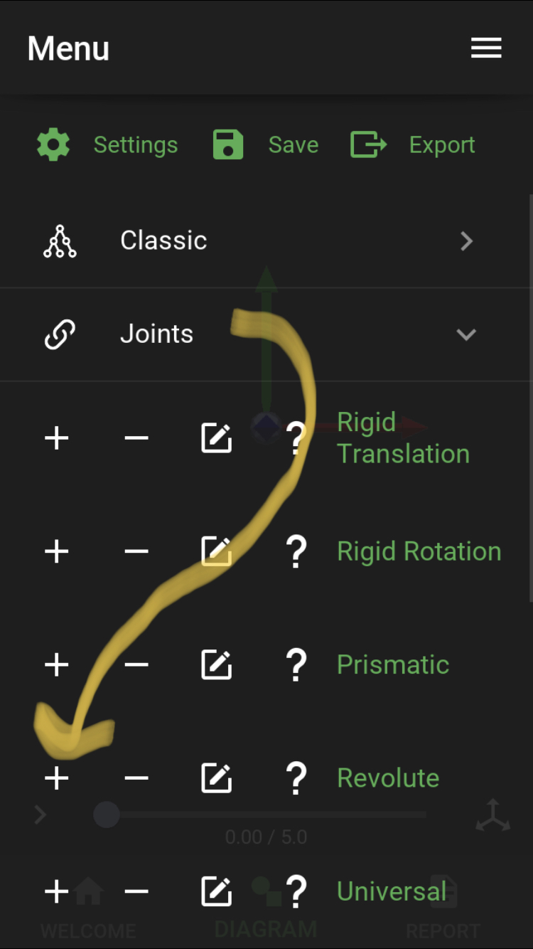 Joints menu