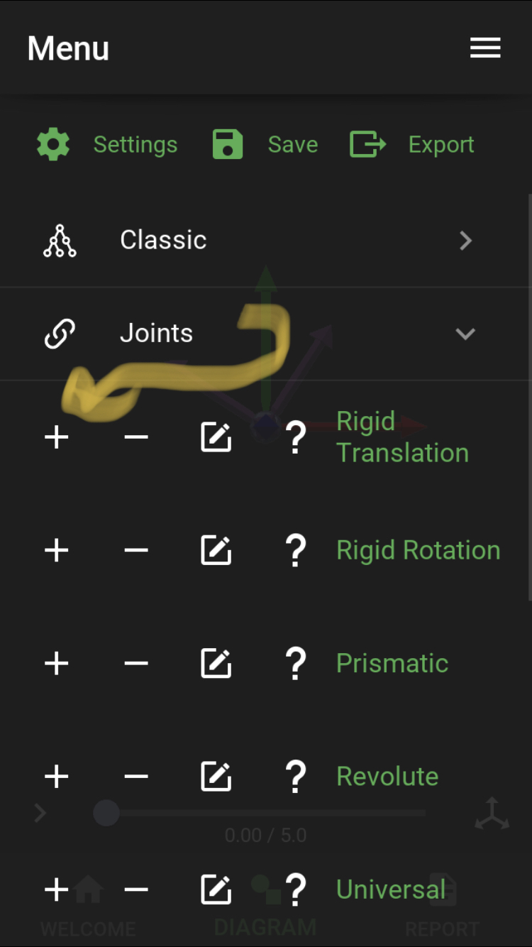 Joints menu