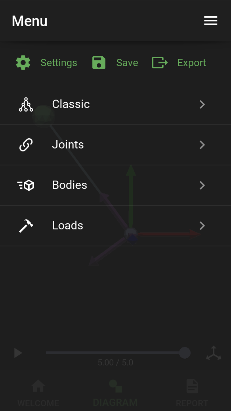 Press the export button in the menu