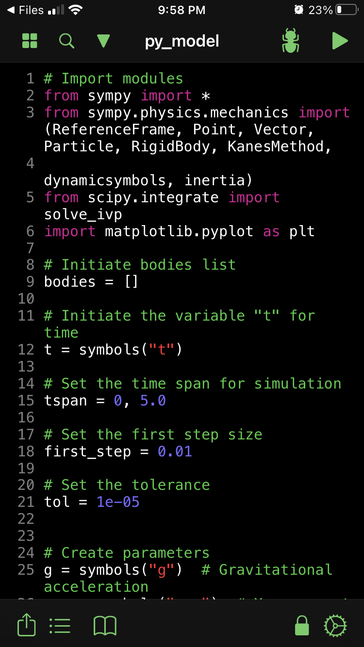 Exported Python code, shown in the Pyto app