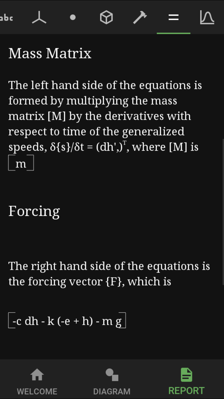 Equations in the report view