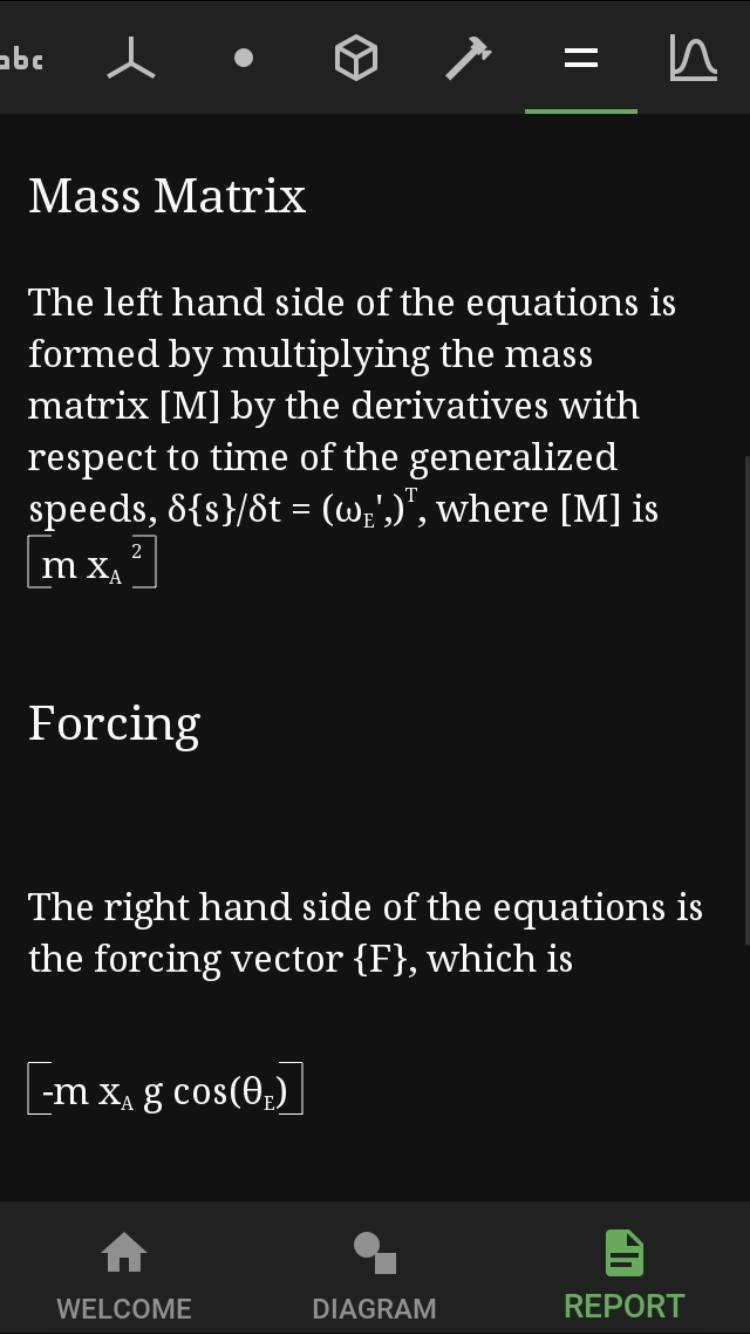 Equations in the report view