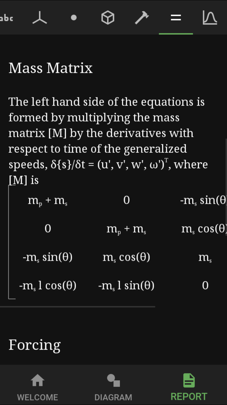The Report View Tab Showing Equations